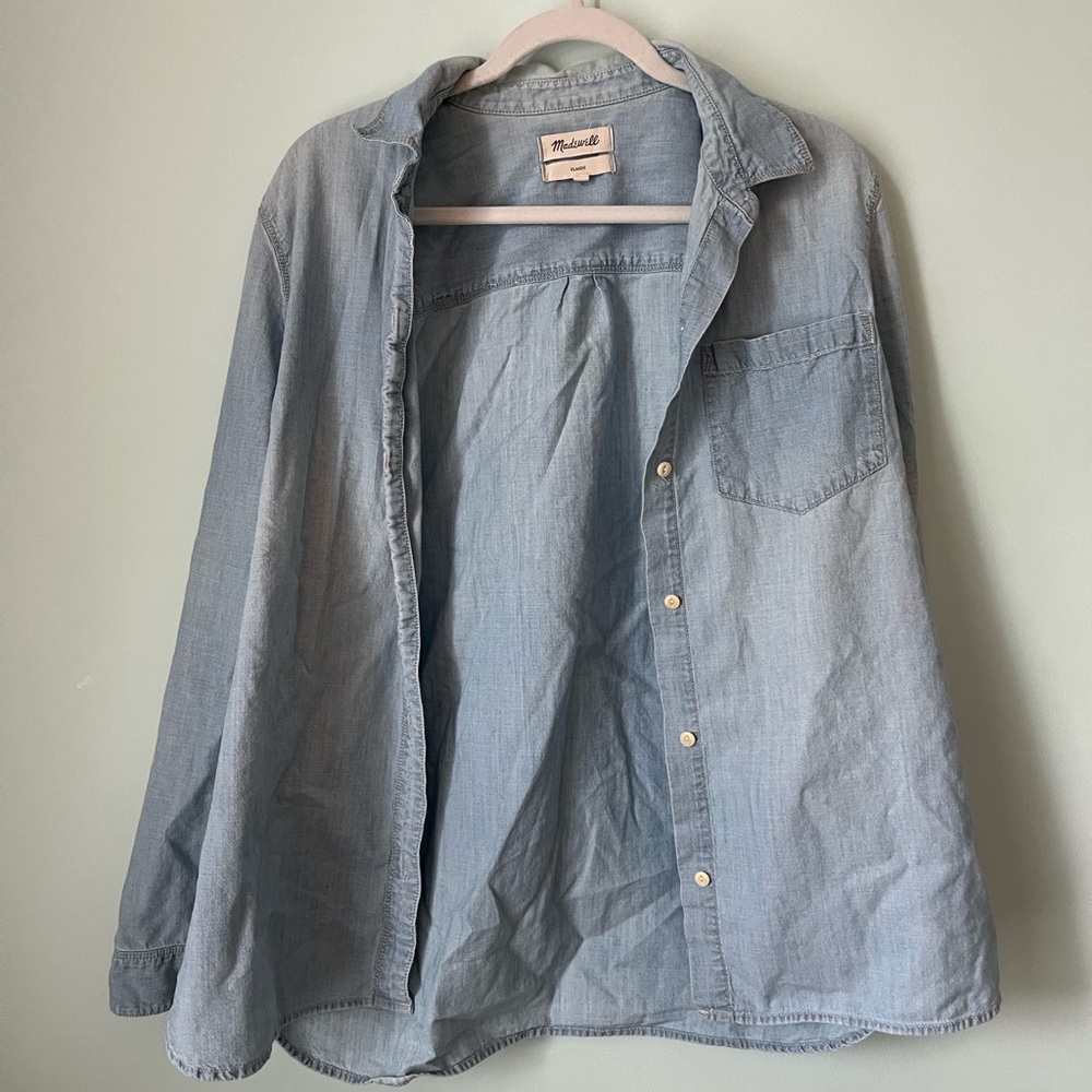 Madewell Blue Fitted 3/4 Sleeve Button Down Shirt - Picture 11 of 14